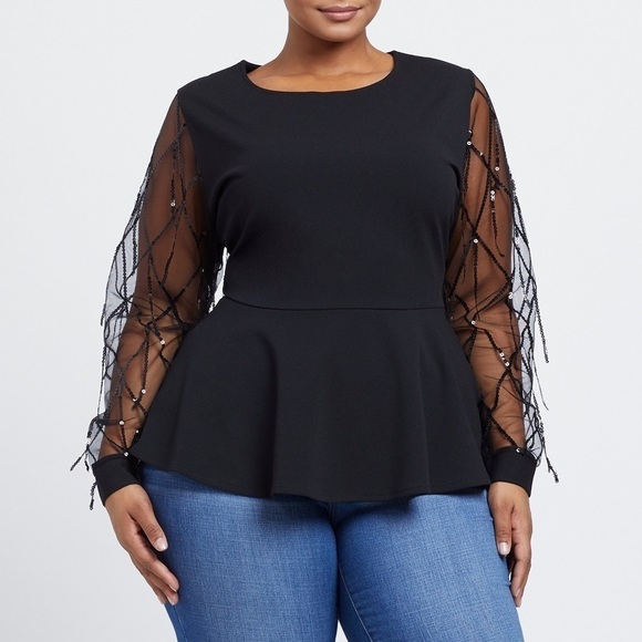 Fashion to Figure Tops - FTF Fashion to Figure peplum sequin top blouse 0